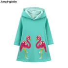 2021 платье для девочек, платья с фламинго, платья с вышивкой в виде животных, осенне-зимний костюм, детская одежда, Roupa Infantil