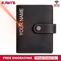 kavis rfid blocking men genuine leather credit card holders business id card case male coin purse bank card wallets engraving
