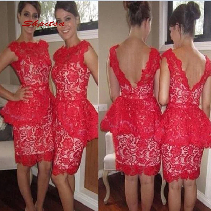 

Sexy Red Lace Short Cocktail Dresses Party Homecoming Graduation Women Prom Plus Size Coctail Mini Semi Dresses