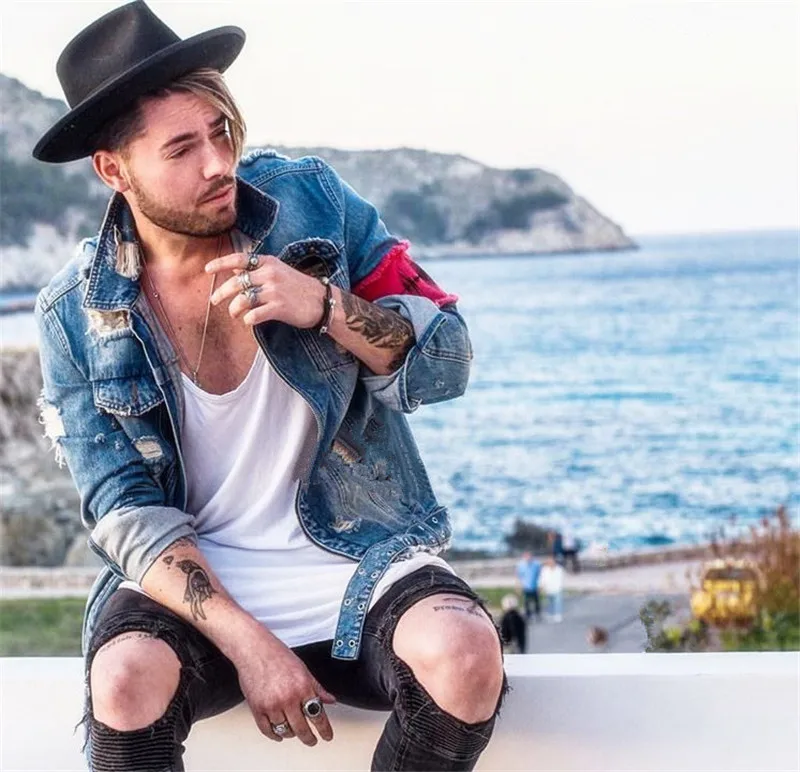 Оригинальная джинсовая куртка для мужчин уличная мода 2019 хип хоп панк стиль