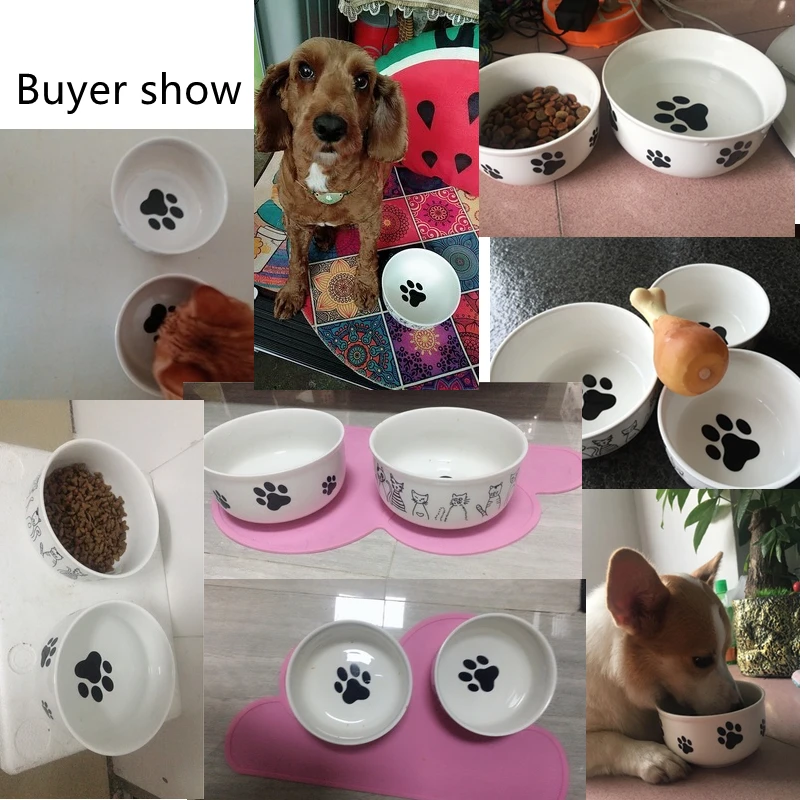 Милая керамическая миска для домашних животных с узором в виде лап кошек воды