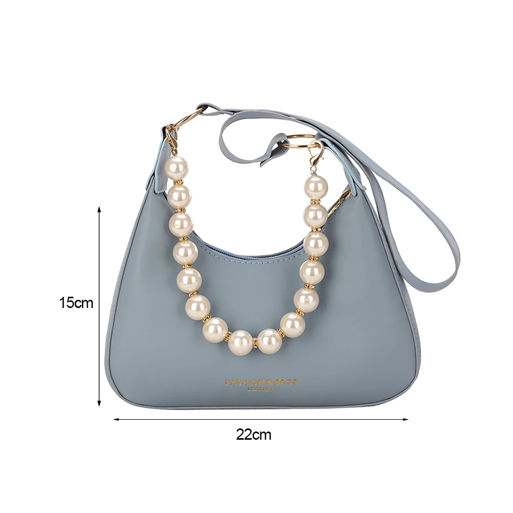 

Solid Color Casual Women Shoulder Underarm Bags Fashion PU Leather Pearl Chain Small Handbags Ladies Daily Simple Shoulder Bags
