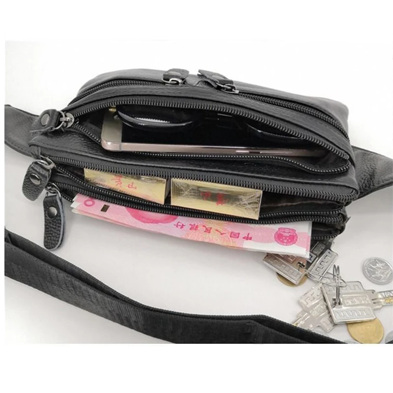 Забавная Мужская поясная сумка из 100% натуральной кожи черная сумочка на бедро