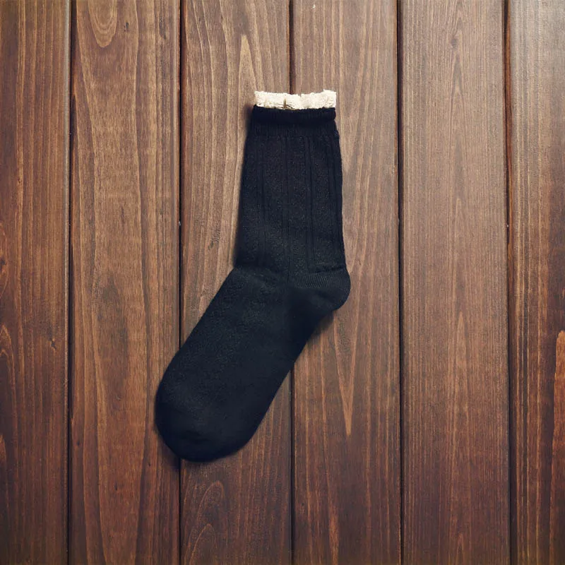 Black Кружевные забавные Женские носочки, цветные белые женские носки с принтом, полосатые хлопковые носки Harajuku, милые японские носочки Лолиты FENNASI для девочек - Цвет: Black