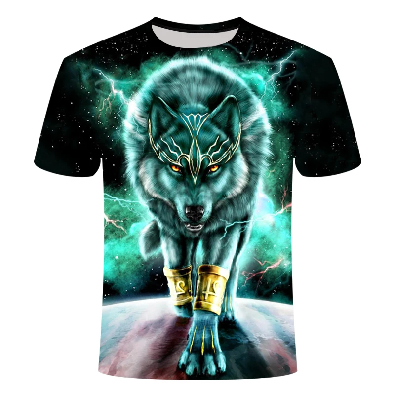 

2021 Summer Men's Simple Atmosphere Cool T-shirt 3D Printed Wolf Short-sleeved Men's and Women's Street Casual Tops