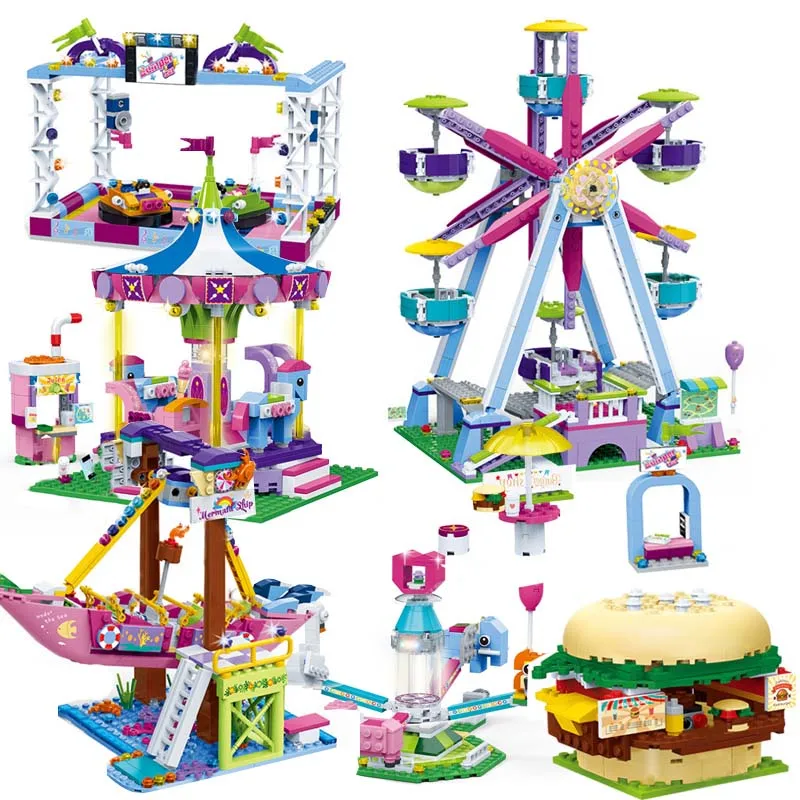 

Girls City Princess Friends Series Amusement Park Burger Shop Model Building Blocks Bricks Playground Toys For Children Gifts