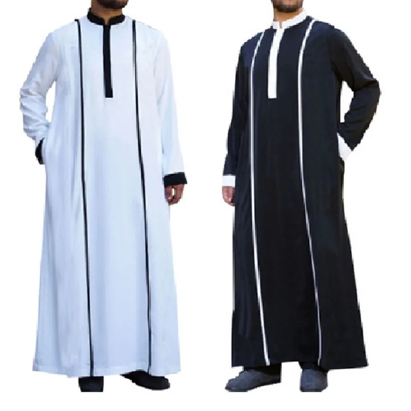 BUSHRA Vestidos Arabe Men Islamic Arabic Kaftan Muslim Long Sleeve Patchwork Abaya Robes Men  الثوب السعودي Jubba Thobe