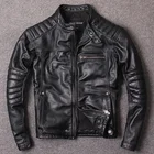 Новая стильная теплая Мужская байкерская куртка, Мужская Черная куртка из натуральной кожи, Мужская облегающая крутая распродажа