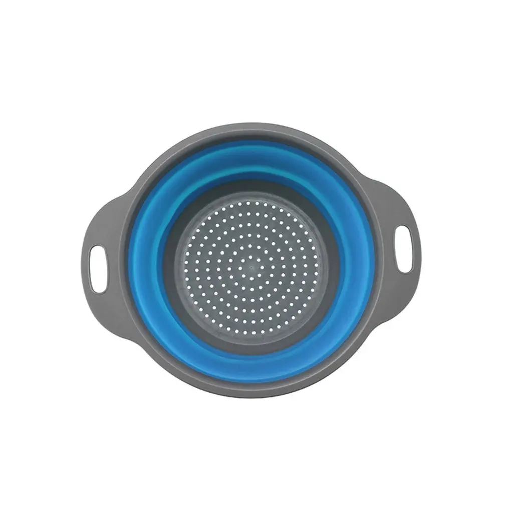 

2 Pcs Blue Telescopic Folding Fruit Basket With Anti Skid Handle Hollow Bottom Comfortable Grip Folding Drain Basket