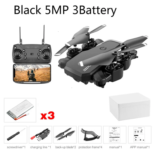 Black 5MP 3B LF609 Дрон 4K с HD камерой wifi 1080P двойная камера следуя за мной Квадрокоптер FPV Профессиональный Дрон долгий срок службы батареи игрушка для детей - Цвет: Black 5MP 3B