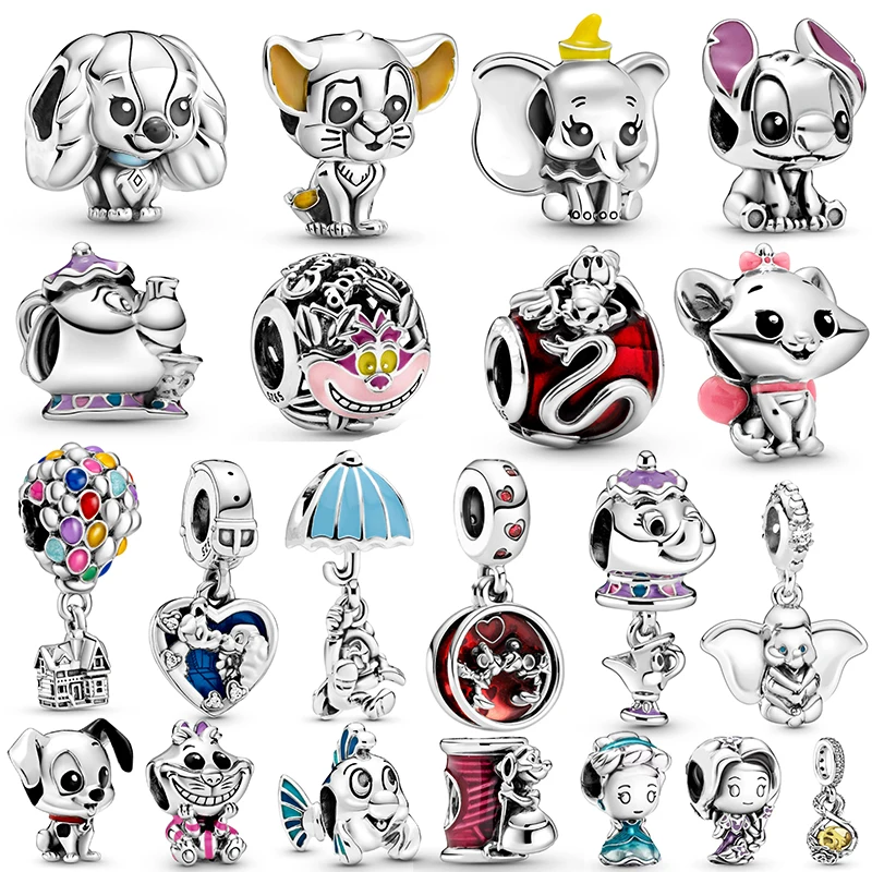

New 925 Alice in Wonderland Cheshire Cat Beads Elephan Charms Fit Original Sterling Silver 925 Pandora Bracelets Jewelry Women