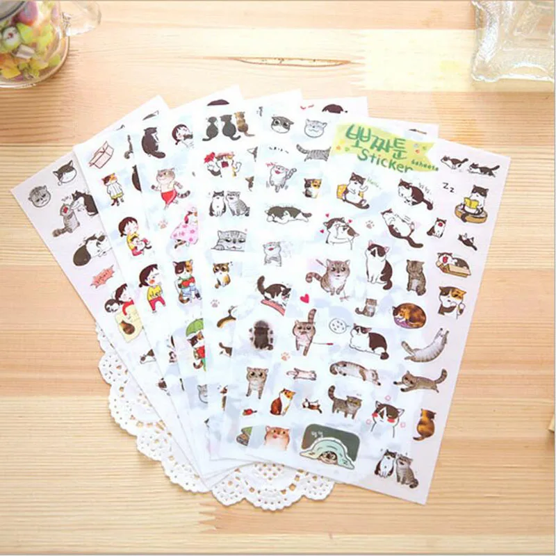 

Наклейки прозрачные с мультяшным котом, 6, шт./пакет, 3d