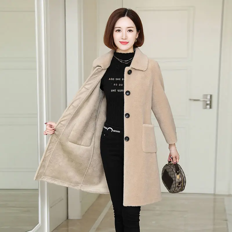 Women Winter Real Lamb Fur Coat Single-breasted Fashion Sheep Shearling Jacket Ladies Thick Warm Casual Wool Outerwear X808