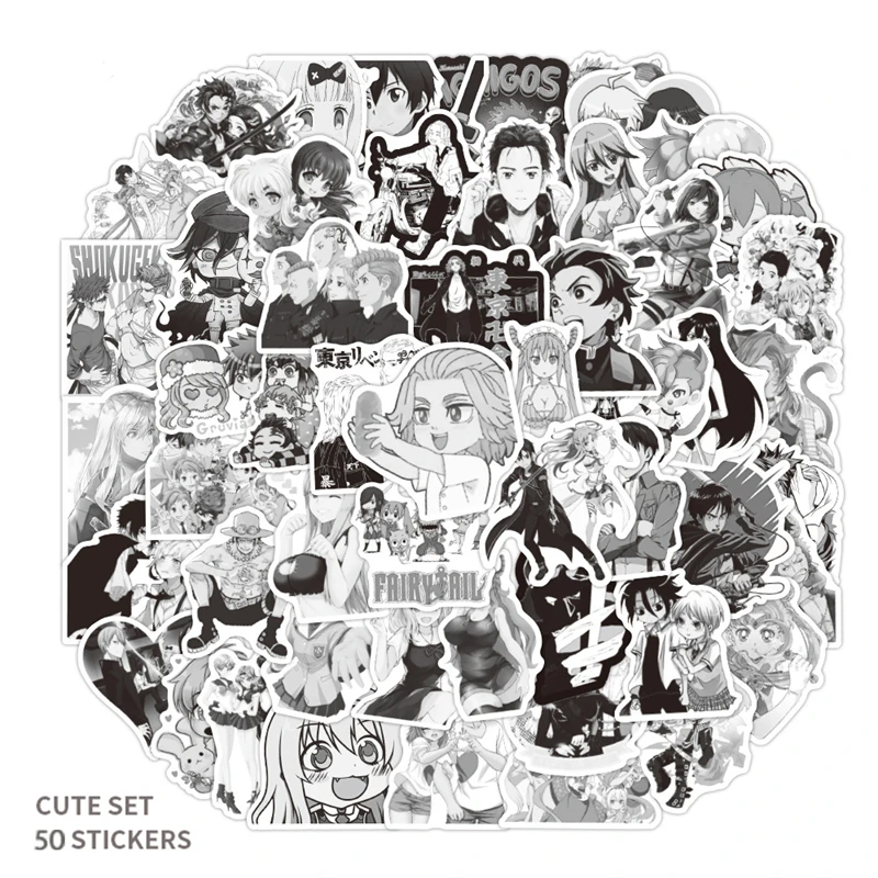 

10/30/50 PCS Black And White Mixed cartoon Anime Graffiti Waterproof Graffiti Sticker Fridge Notebook Motorcycle Phone Computer