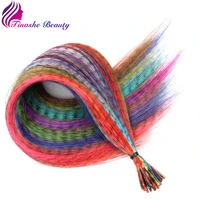 colored false strands hair extension fake feathers for hair extensions coloring rainbow synthetic hair tress for girls party diy