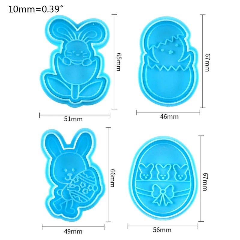 

4pcs Easter Bunny Plastic Baking Mold Kitchen Biscuit Cookie Cutter Pastry Plunger 3D Die Fondant Cake Decorating Tools