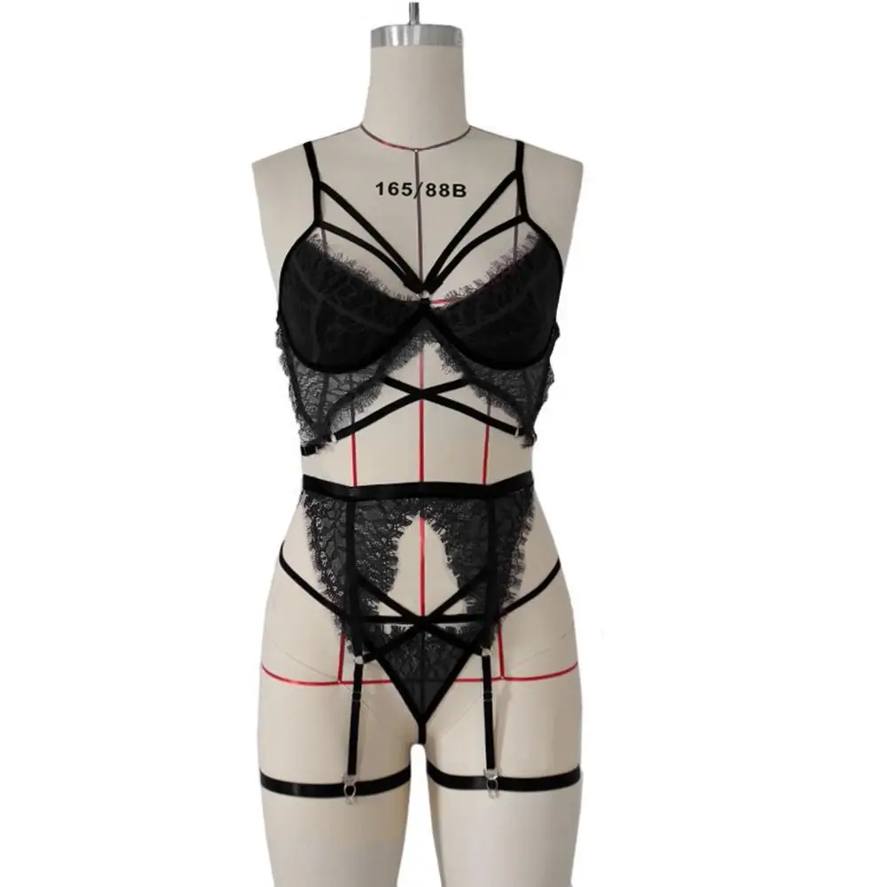 

New Women Sexy Lingerie Set Plus Size Wireless Bra Underwear With Garter M-3XL Open Bra Set G-String Underwear Nightwear Bra *P