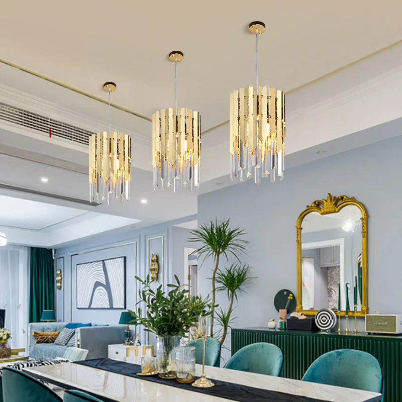 

Small round gold crystal chandelier modern chandelier lighting kitchen dining room bedroom bedside light luxury k9 pendant lamps