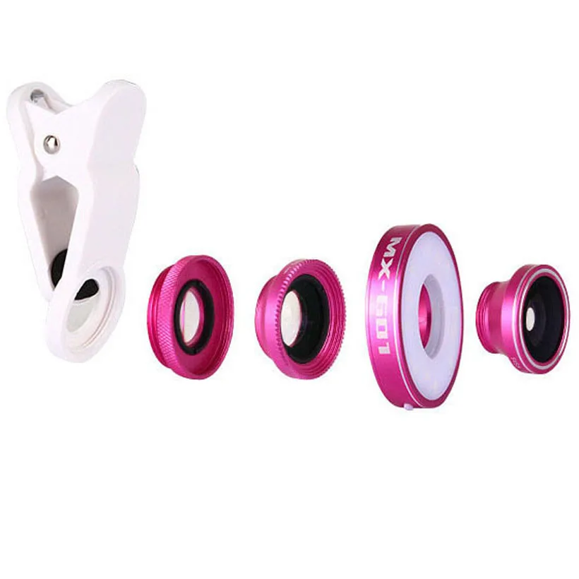 

New 6in1 LED Flashlight Fish Eye Lenses Wide Angle Macro Phone Camera Lens For Nokia Lumia 1020 630 640 Asus zenfone 2 ze 551 ml