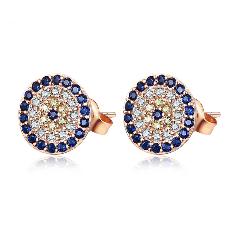 Rose Gold Tone Высокое качество, подлинный 925 пробы, серебро, CZ, кристалл, удача, Турция, сглаза, серьги для женщин, желтое розовое золото, ювелирные изделия KLTE009 - Окраска металла: Rose Gold Tone