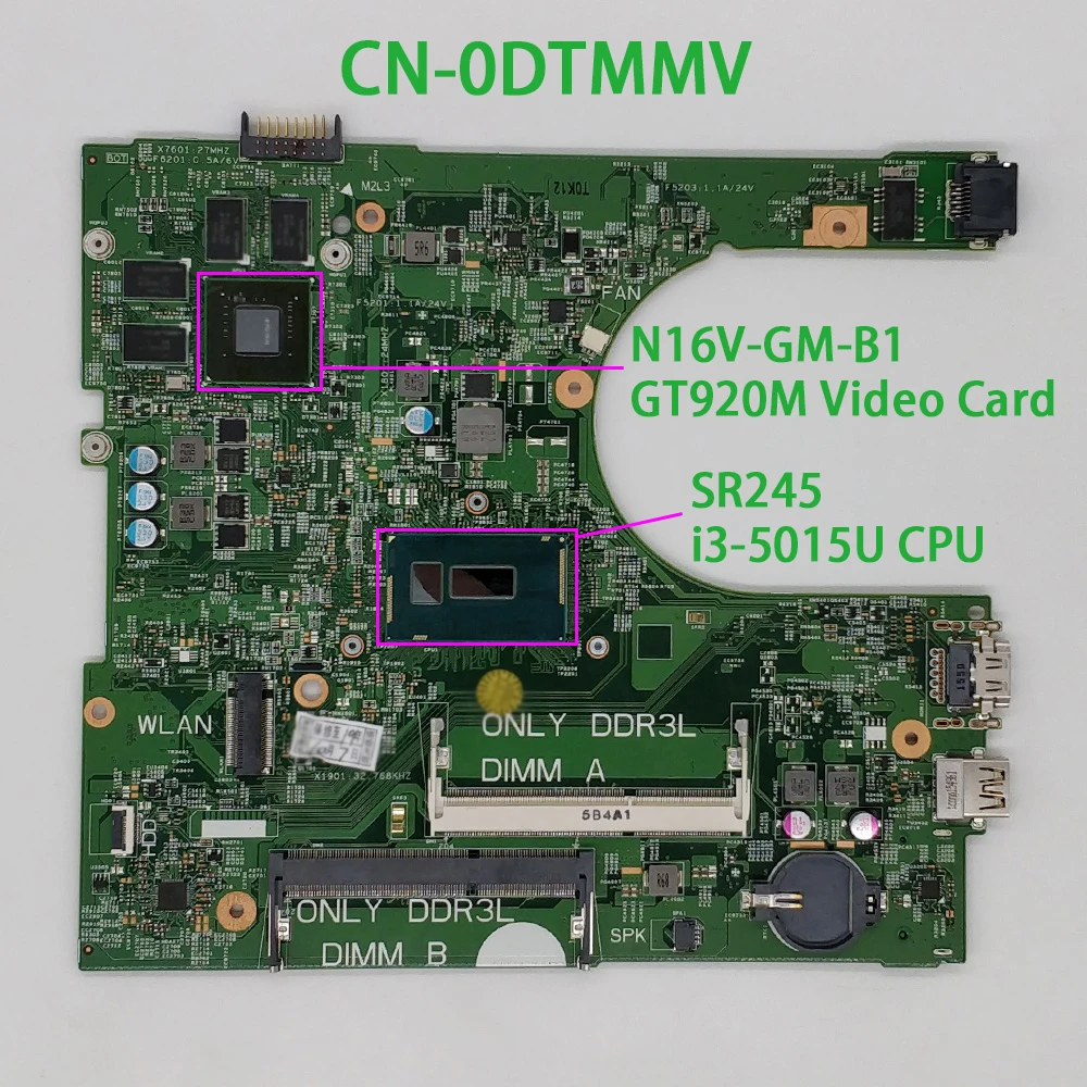 CN 0DTMMV 14216 1 1xvkn w N16V GM B1 GPU i3 5015U CPU для Dell Inspiron 3458 3558 материнская плата ноутбука