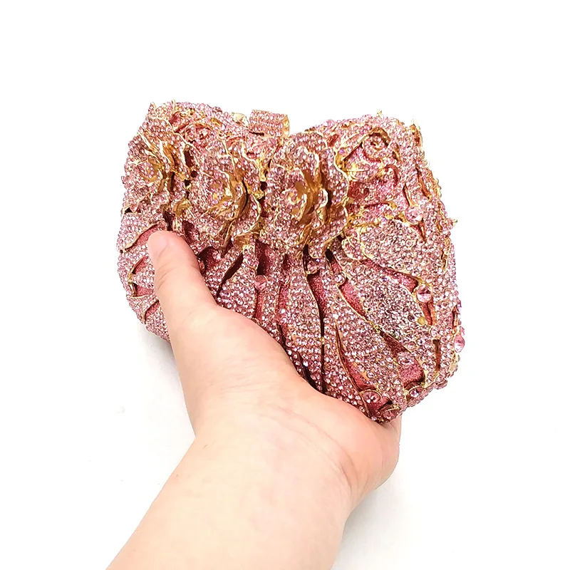 Luxury Bridal party purse women evening party handbag fashion diamonds wedding crystal clutches rose flower crystal purses