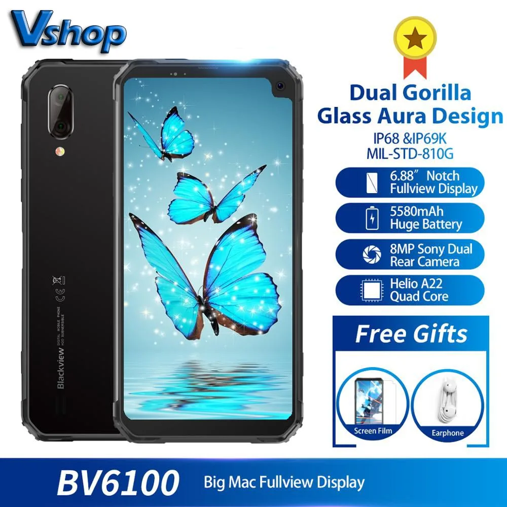 Смартфон Blackview BV6100 защищенный IP68 3 + 16 ГБ Android 9 0 двойной экран 6 88 дюйма 5580