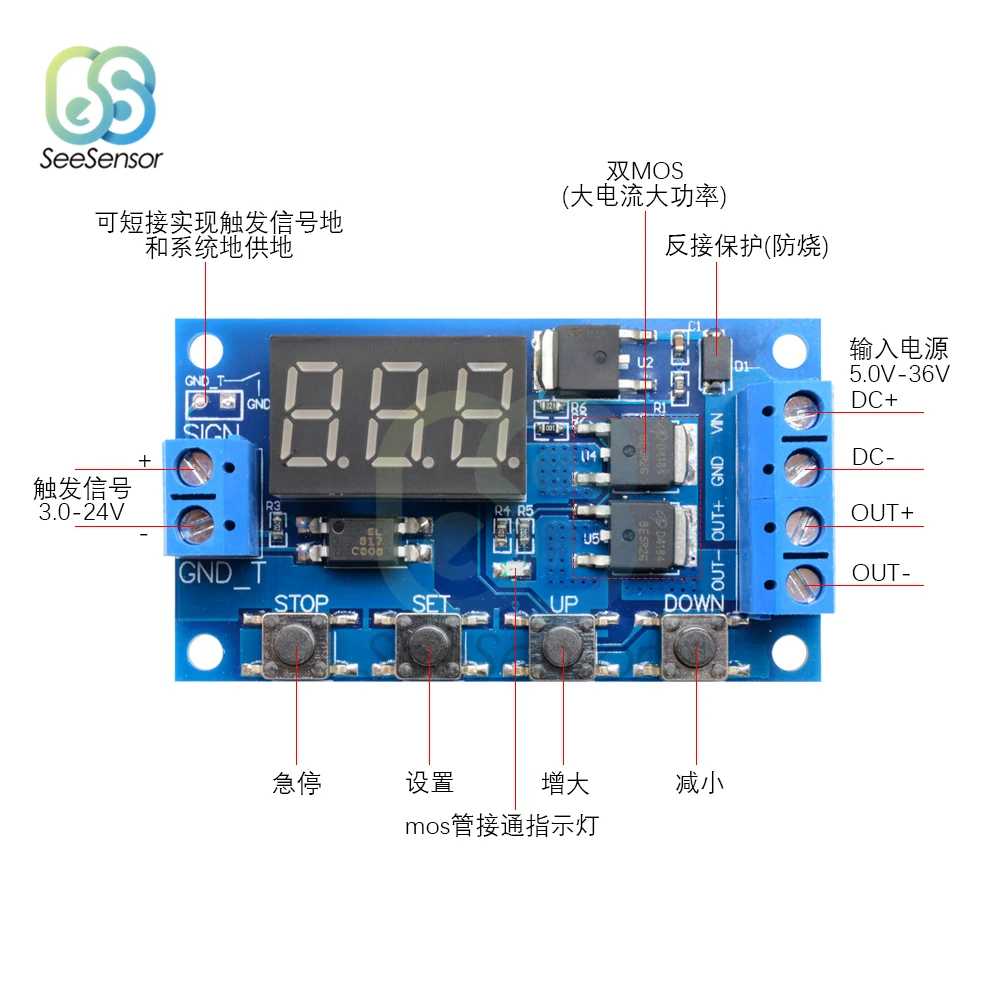 DDC-432 DC 12V 24V двойной МОП-светодиодный цифровой регулятор задержки Реле времени задержки цикл запуска переключатель модуль управления синхронизации