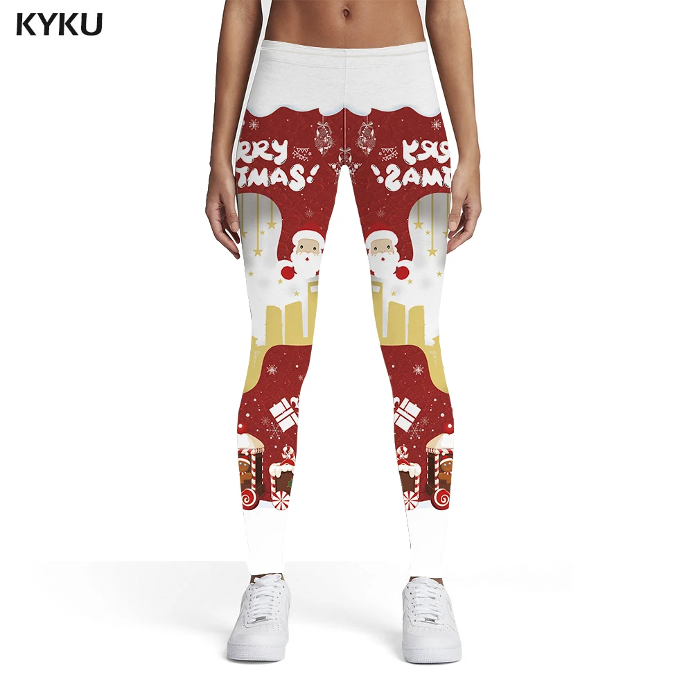 

Женские рождественские леггинсы KYKU, повседневные облегающие леггинсы с 3D-принтом снежинок и рождественской елки