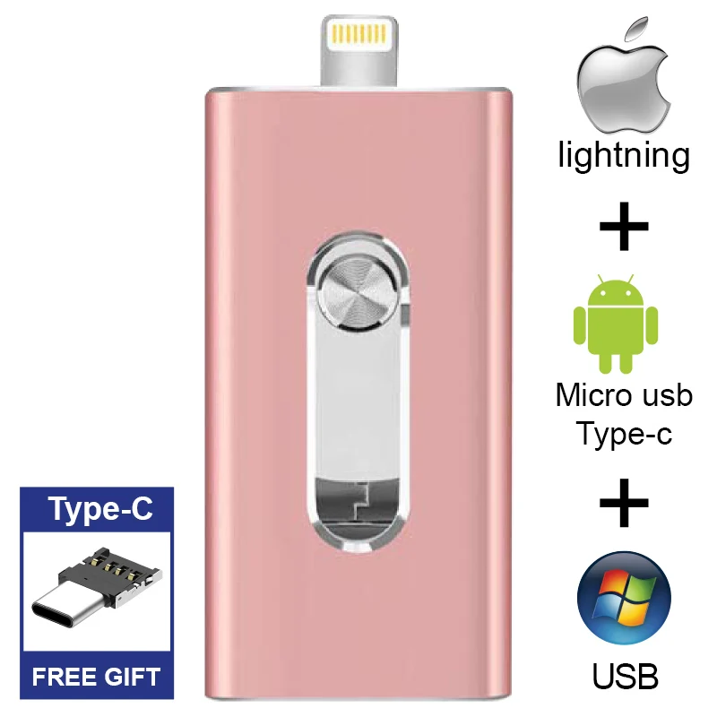 Бесплатный адаптер type-C, флешка для iPhone/iPad, USB флеш-накопитель Lightning, USB 3,0, Фотокарта, 256 ГБ, 128 ГБ, 64 ГБ, 32 ГБ, 16 ГБ, 512 ГБ