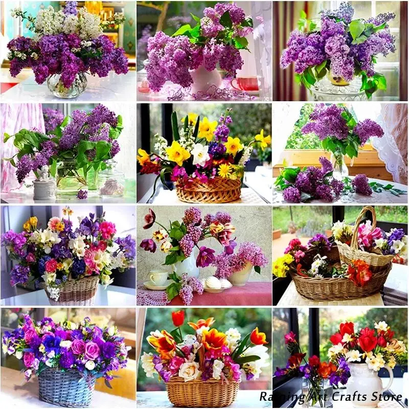 

5D Diy Diamond Painting Flower Basket Embroidery Full Round Square Drill Rhinestone Cross Stitch Kits Mosaic Pictures Home Decor
