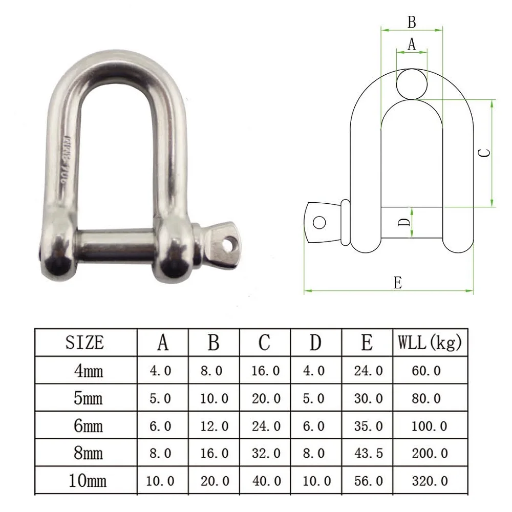 5 шт. Нержавеющая сталь 304 ди брелок Тюремные оковы Pin M4 M5 M6 M8 M10 Heavy Duty дужки из