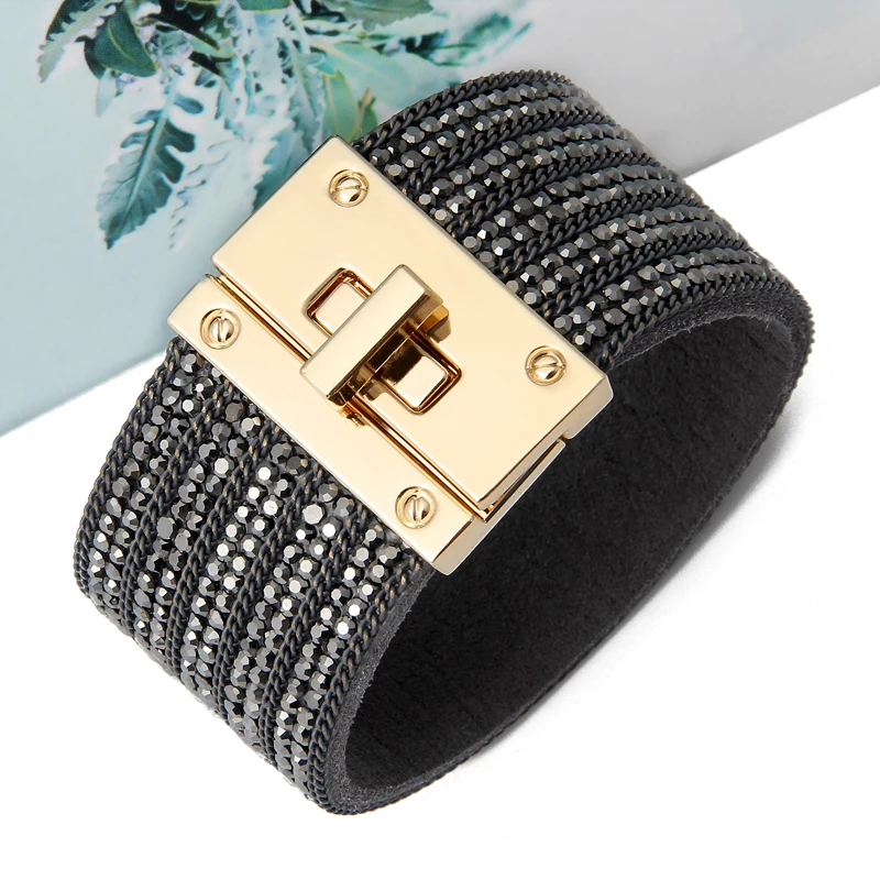 

Кожаный браслет для женщин, браслет с подвеской в виде кольца с кристаллами, женская бижутерия