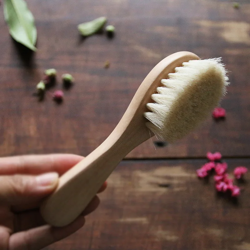 

Hemu Wool Comb for Babies Infant Wooden Head Brush Newborn Unisexs Presents Gifts Nursing Head Massage Appease Kids Moss Lanugo