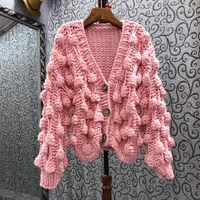 high quality knitted cardigans 2021 autumn winter blue pink khaki cardigans women v neck ball patterns long sleeve casual tops