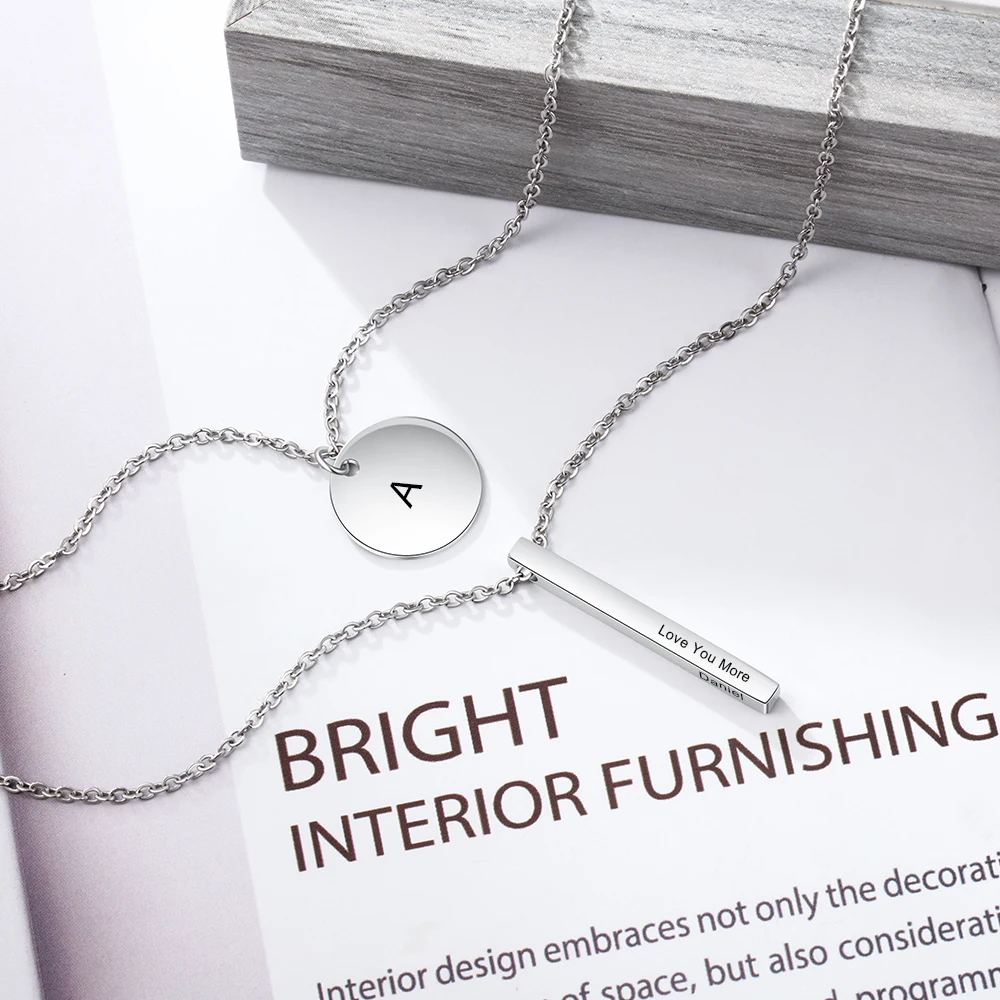 Ожерелье с гравировкой инициальных букв для женщин цепочка из нержавеющей стали