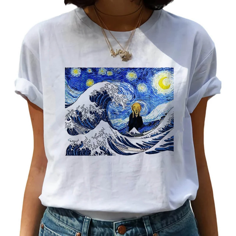 Van Gogh Рисование маслом Harajuku футболки женские Van Goghing Van Gone Забавные футболки 90s футболка с изображением модные футболки женские - Цвет: 8486