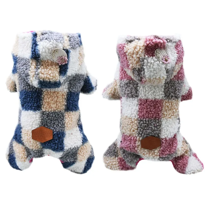 

Plaid Dog Hooded Jumpsuits Warm Coat Jackets Cozy Apparel For Small Medium Dogs Cats Dog Hoodies Cold Weather Outfit