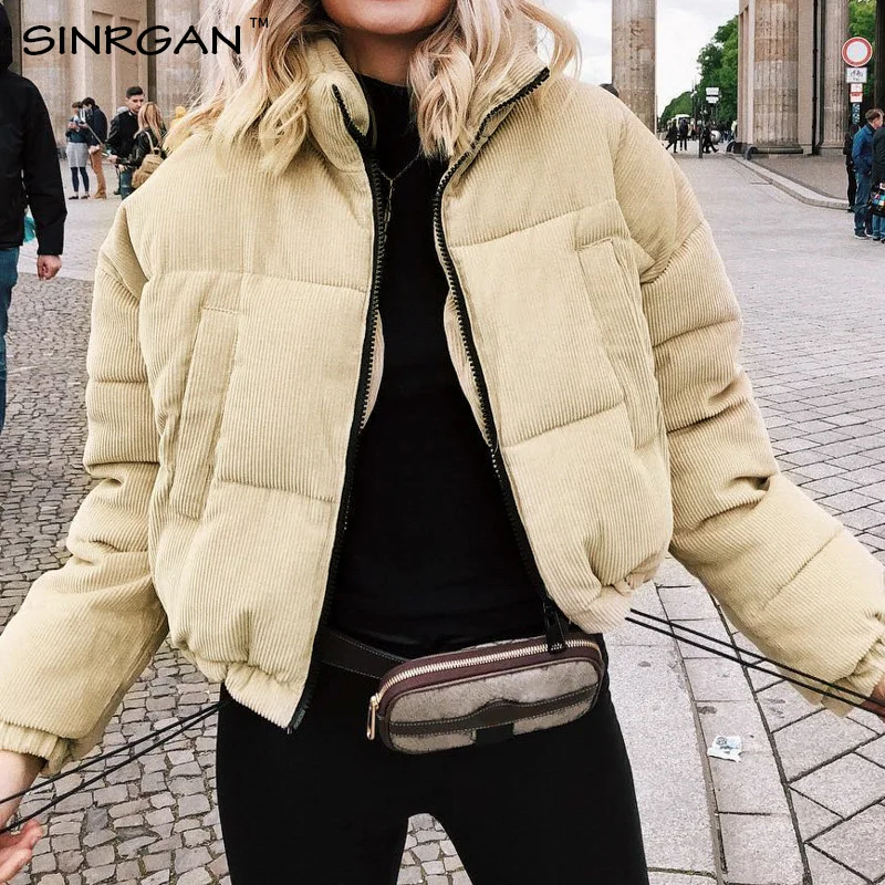 SINRGAN Модное Элегантное вельветовое пальто для женщин с карманами на молнии