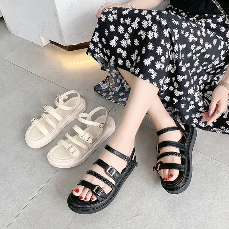 

Clogs Wedge 2021 Sandals Female Shoe Med Muffins shoe Clear Heels Buckle Strap Platform New Girls Beach Fashion Comfort Medium F