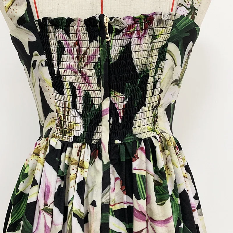 

2020 Summer Hot Sale Dress High Quality Women Spaghetti Strap Cross String Front Elegant Floral Print Casual Sexy Beach Dress