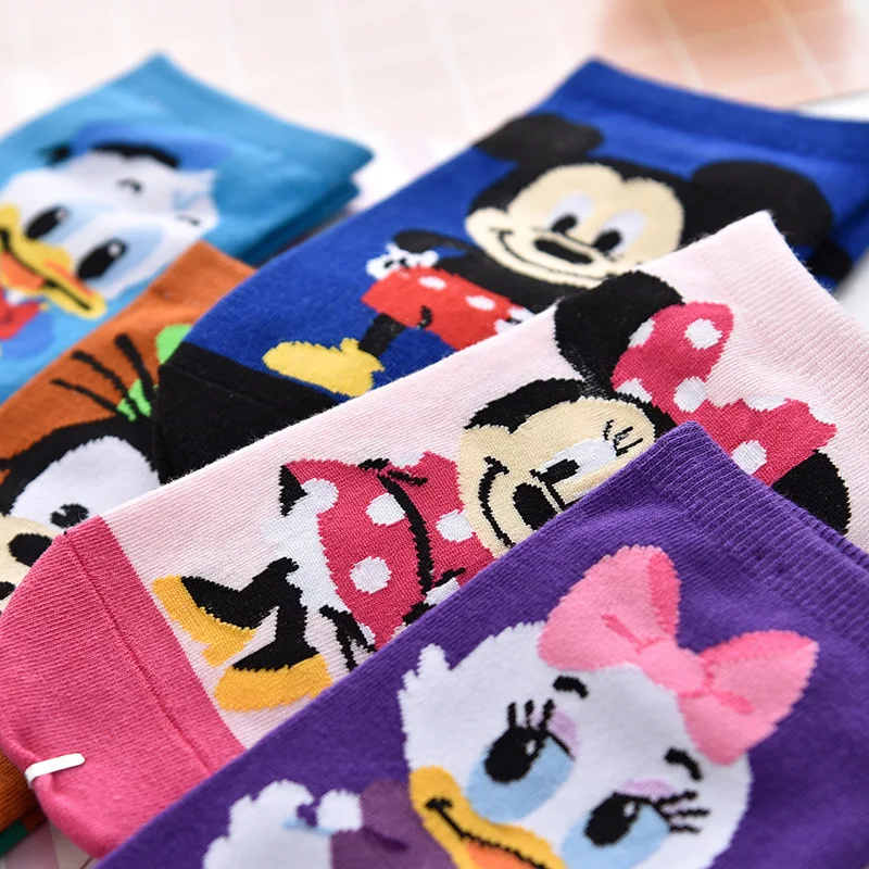 

5 Pairs/Lot Disney Summer Casual Cute Women Socks Korean Animal Cartoon Mouse Duck Socks Cotton Invisible Funny Novelty Socks