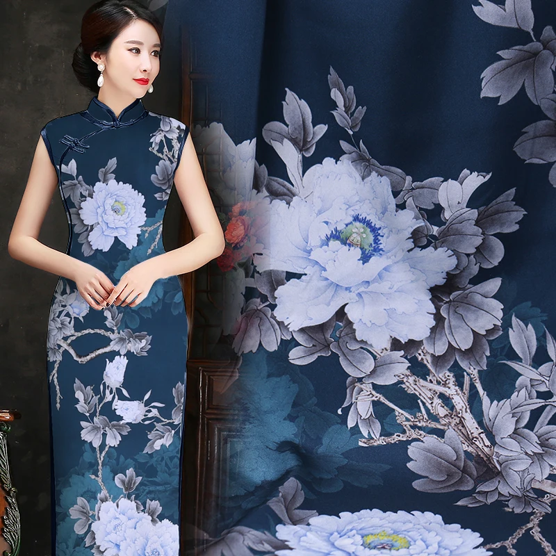 Цветок белого росы цифровой живописи стрейч шелковая ткань для атласное платье