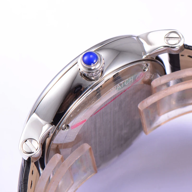 Модные роскошные кожаные механические часы с черным циферблатом и