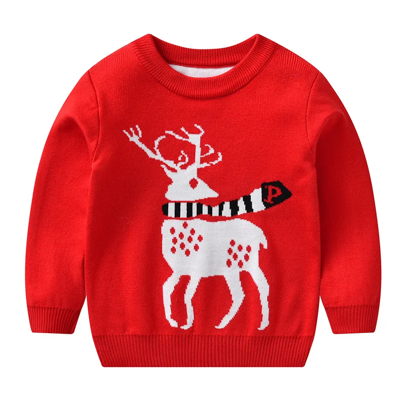 Boys Christmas Sweater with Deer Multiple Cartoon Pattern Kids Girls Baby Thick for New Year Winter Clothes Pullover | Детская одежда и