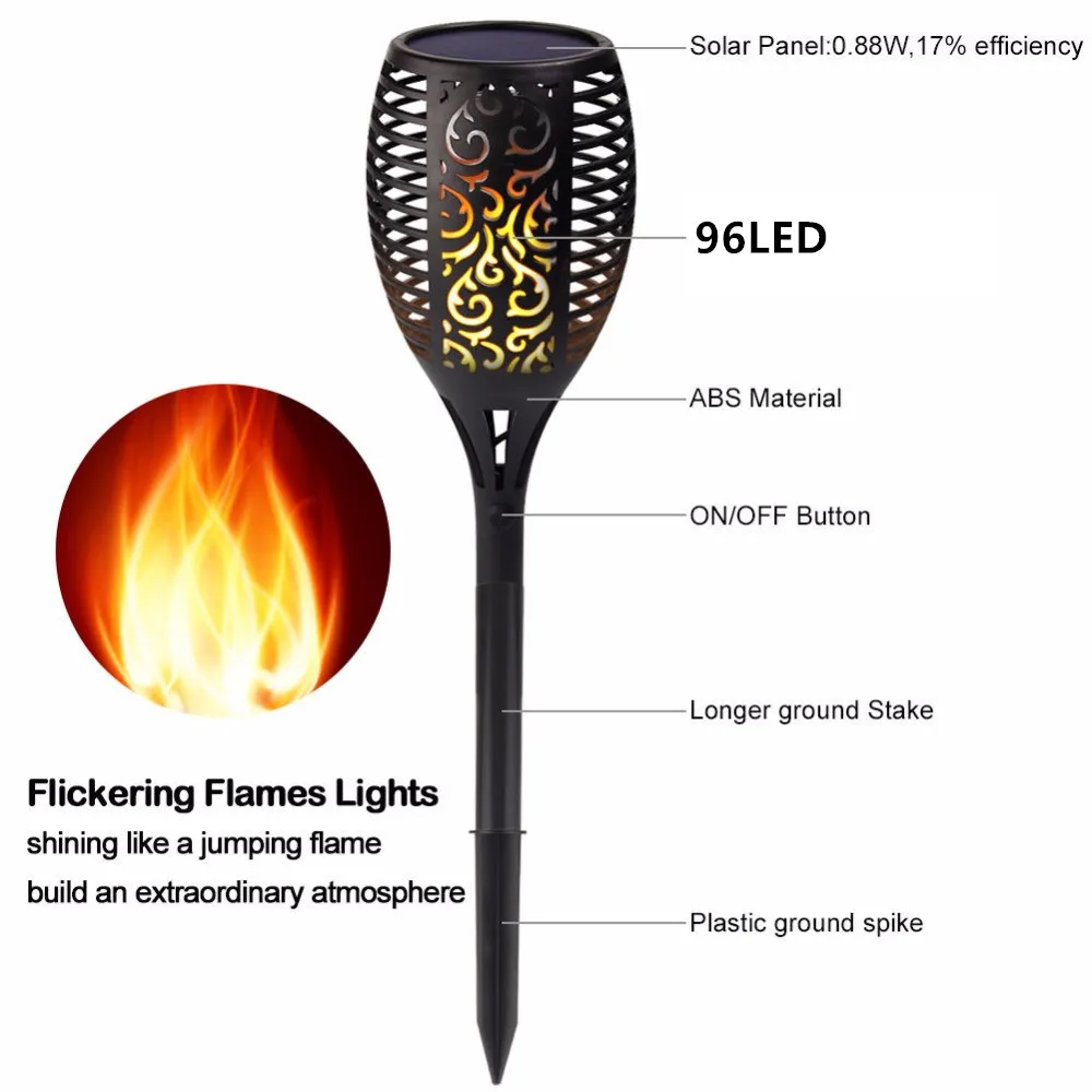 

33/51/96 LED Solar Flame Lamp Outdoor Torch Lights Safety Waterproof Light Flicker Lights for Garden Decoration Automatic On Dus