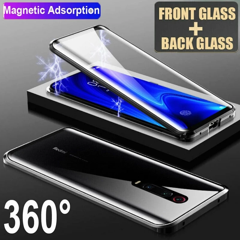 Двусторонний Магнитный чехол для Xiaomi Redmi Note 9S 9 10X 9T Pro K20 K30 9A 8 8T 7 10 360 градусов |