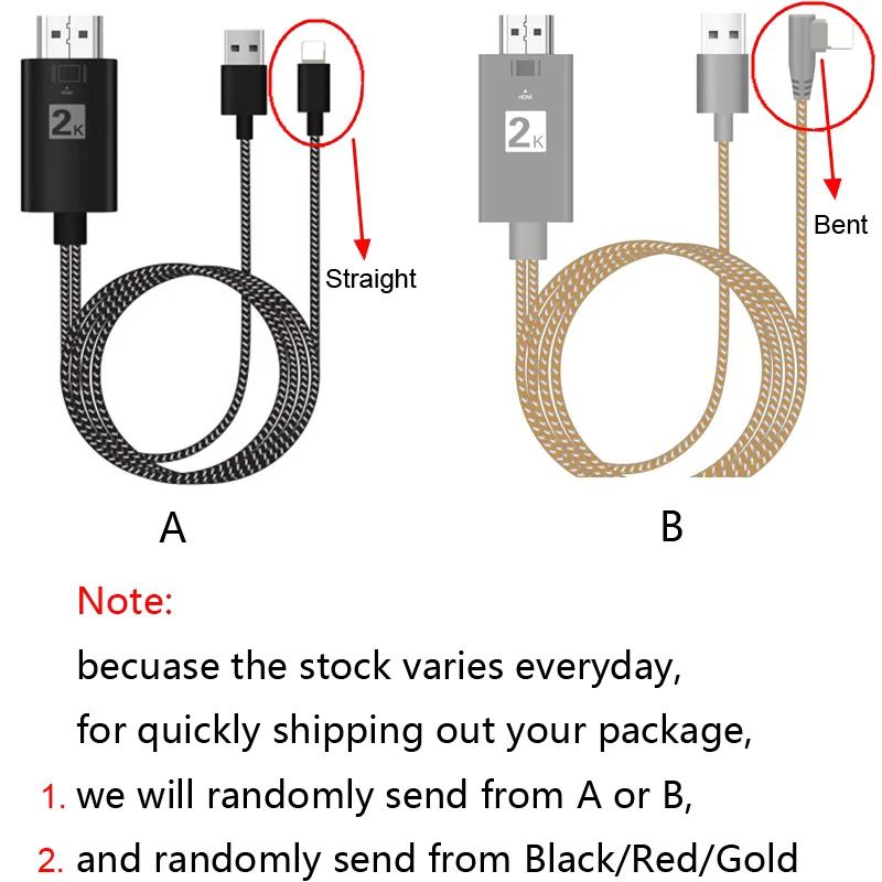 Random Send 2K 1080P iOS зеркало экрана телефона подключение к ТВ AV адаптер видеокабель HDMI шнур для iPhone 5S 6 6S 7 8 Plus X XS XR Max для iPad - Цвет: Random Send