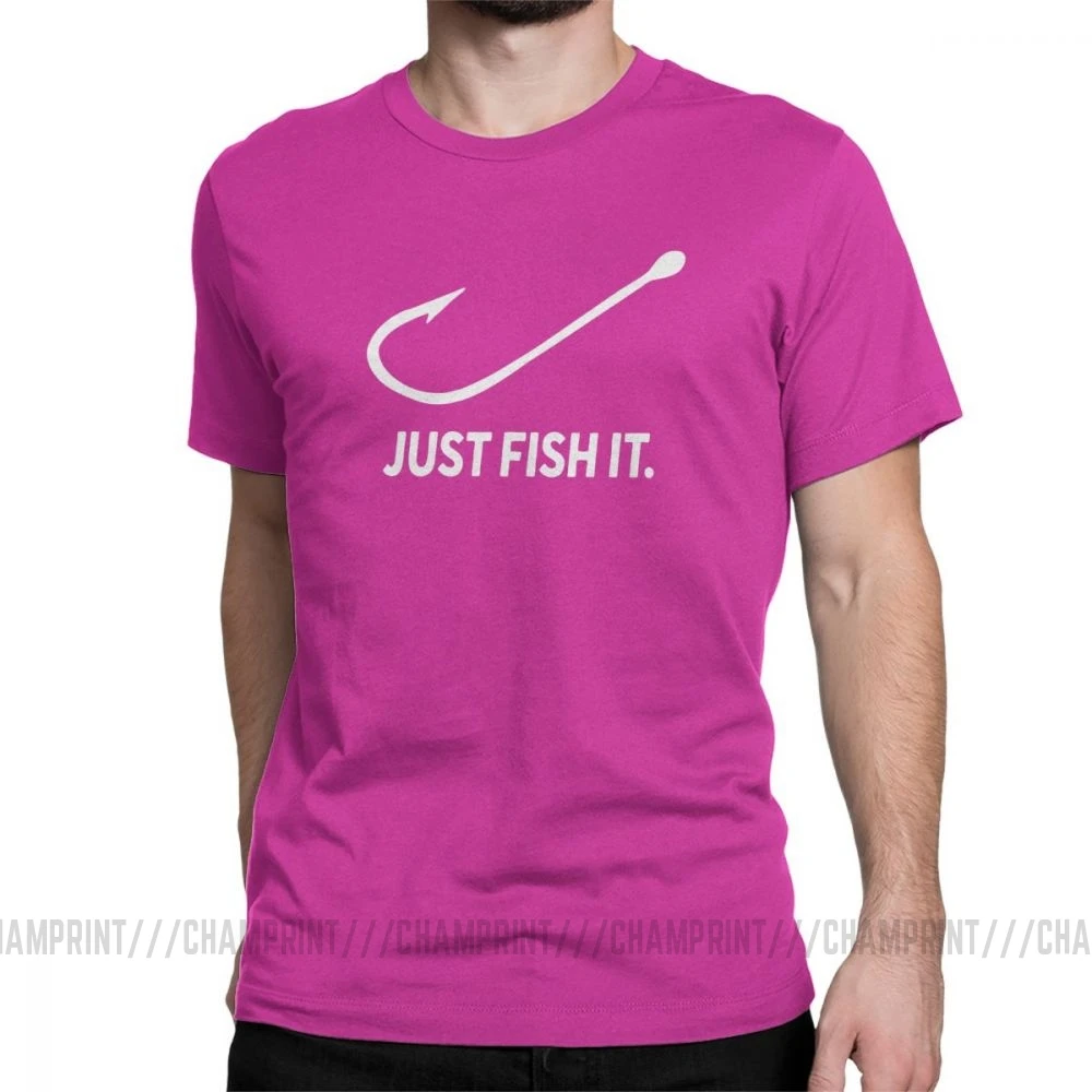 Fishing Just Fish It Fun, Мужская футболка, Фишер, мужские топы с коротким рукавом, новые футболки, хлопок, футболка с вырезом лодочкой - Цвет: Фуксия
