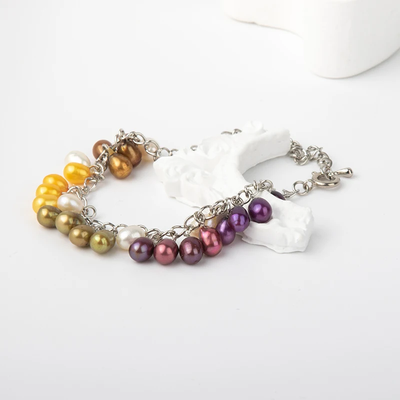 

5 pieces 6mm Freshwater Pearl Silver Plated Multi Color for Girl & Women Jewelry Bracelet